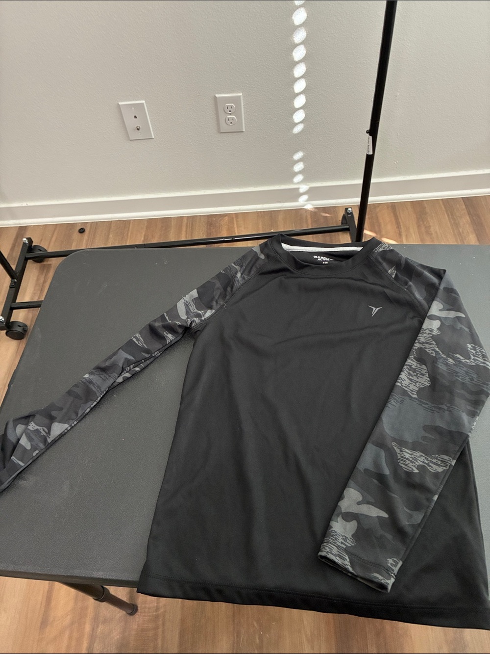 Old Navy Boy’s Activewear Go-Dry Black Long Sleeve Shirt with Camo Sleeves